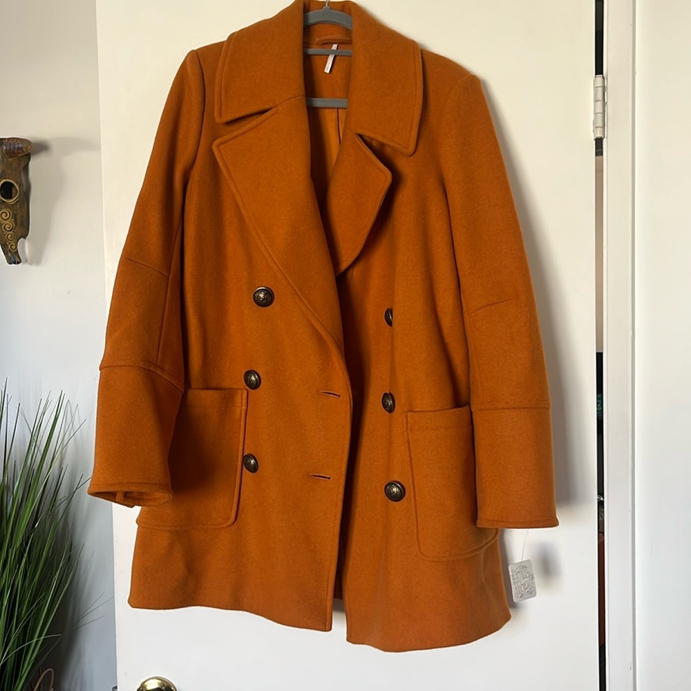 Free People Terracotta Orange Mustard Pea Coat